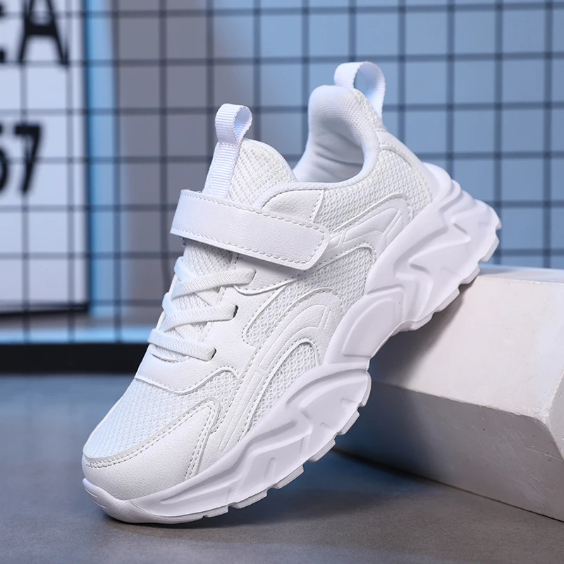 Zapatillas de deporte con plataforma para niño, zapatos informales cómodos para niño de 6 a 12 años, Tenis escolares, color blanco y negro - Imagen 2