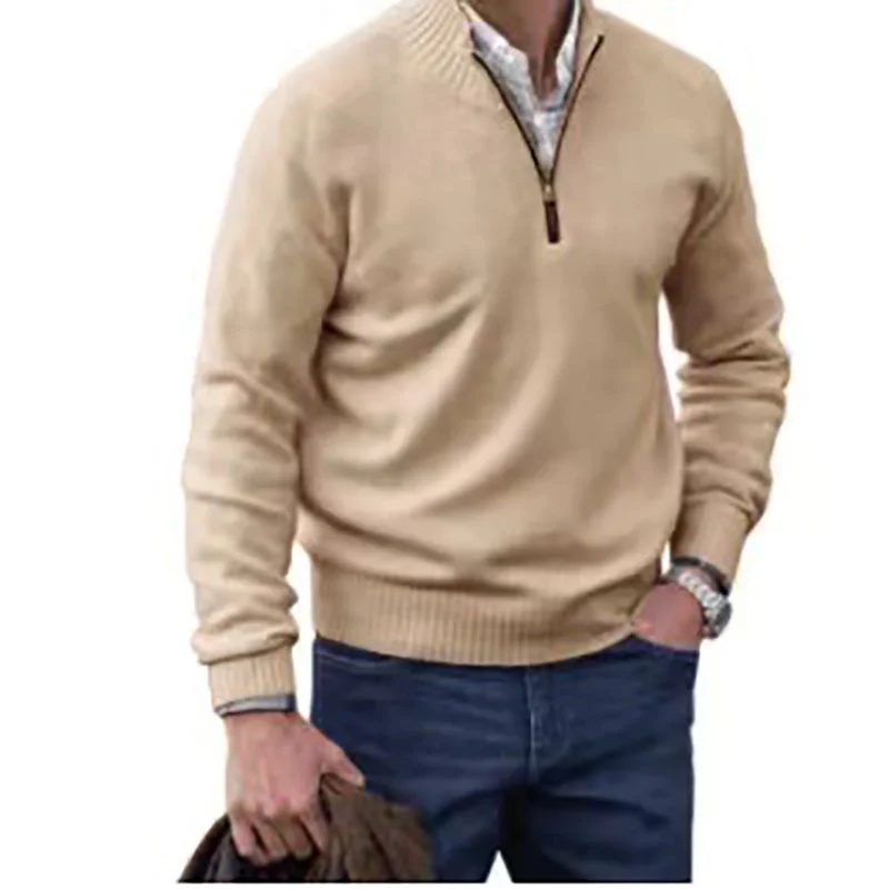 Men\'s Knitting Wool Warm Sweater Harajuku Zip Long Sleeve Jumper Men Slim Fit Casual Warm Pullovers Sweatershirt