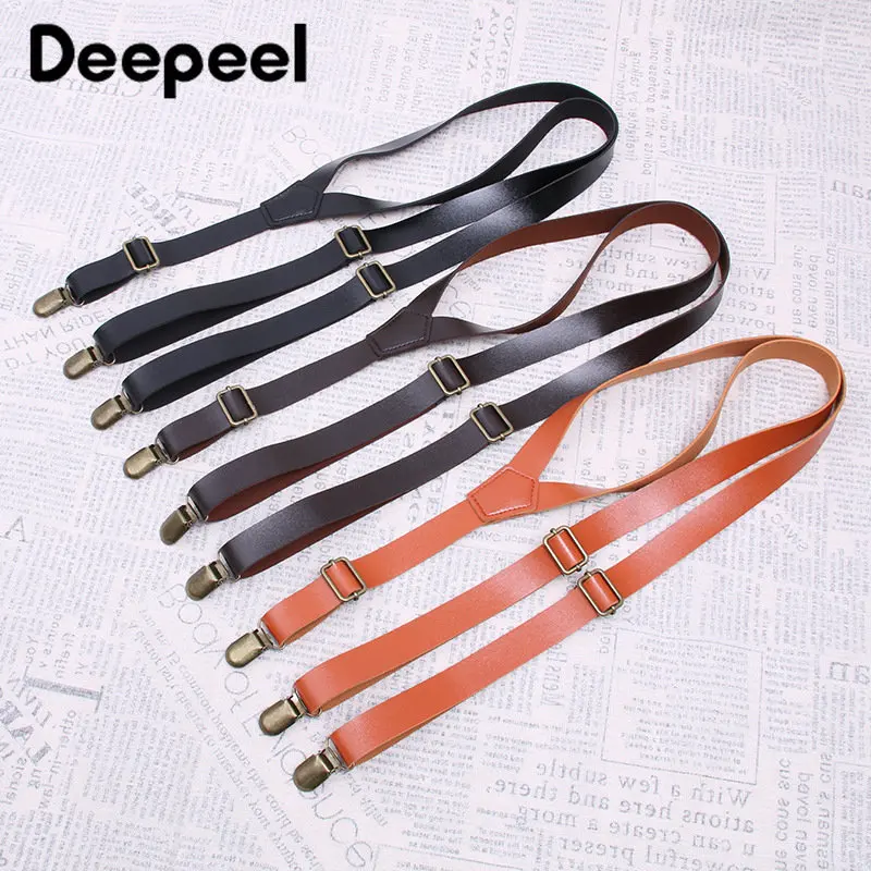 

1Pc Deepeel 2*110cm Retro Mens Suspender Leather 4 Clips Y-Shaped Men's Suspenders PU Wide Braces Work Business Male Jockstrap