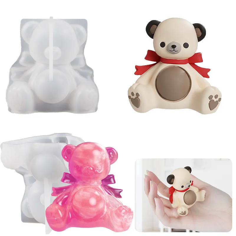 

3D Bow Bear Pendant Crystal Epoxy Resin Mold DIY Handmade Jewelry Pendant Candle Cute Key Chain Silicone Mold Making Gifts Craft