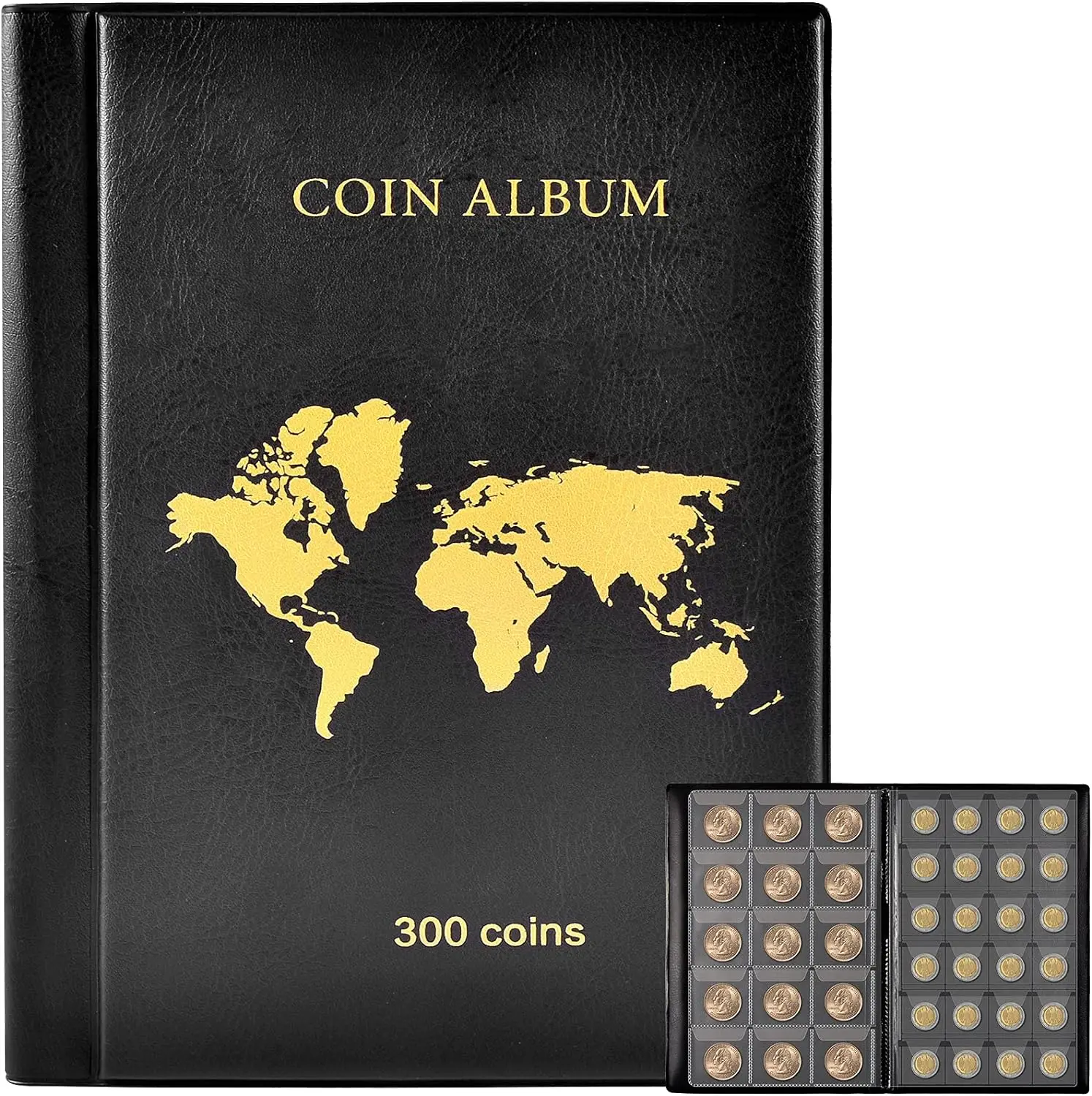 Coin Collection Book Holder Album for Collectors 300 Pockets Coins Display Storage Case Collecting Sleeves Organizer Box