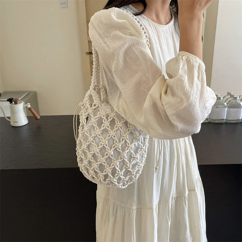 Mesh Round Shoulder Bags Crochet Hook, Top Handle Mesh Shoulder