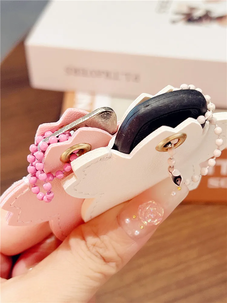 Novel Unique Design Flower Cartoon Mini Key Case Cute Leather Water Drop Access Control Card PU Protective Case keychain case cover