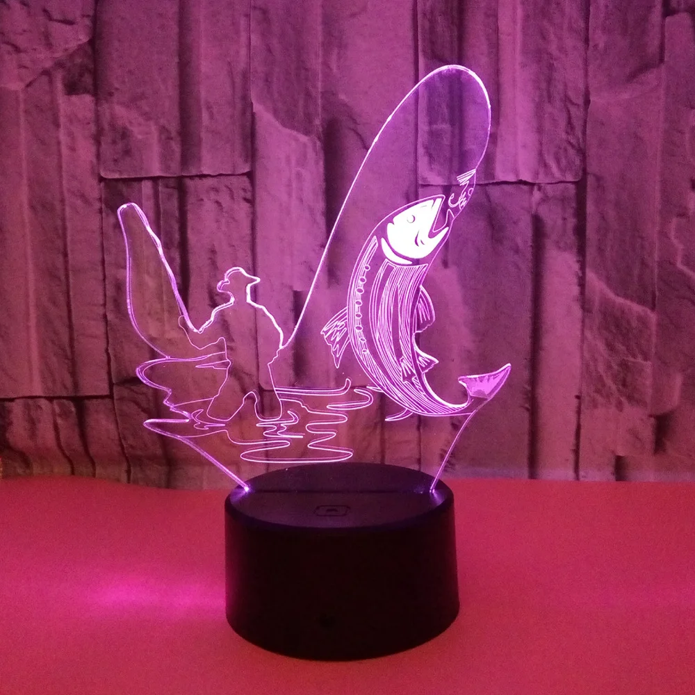 

New Fishing 3d Nightlight 7color Touch 3d Led Table Lamp Gift Atmosphere 3d 7 Lighting Desk Lamp For Bedroom