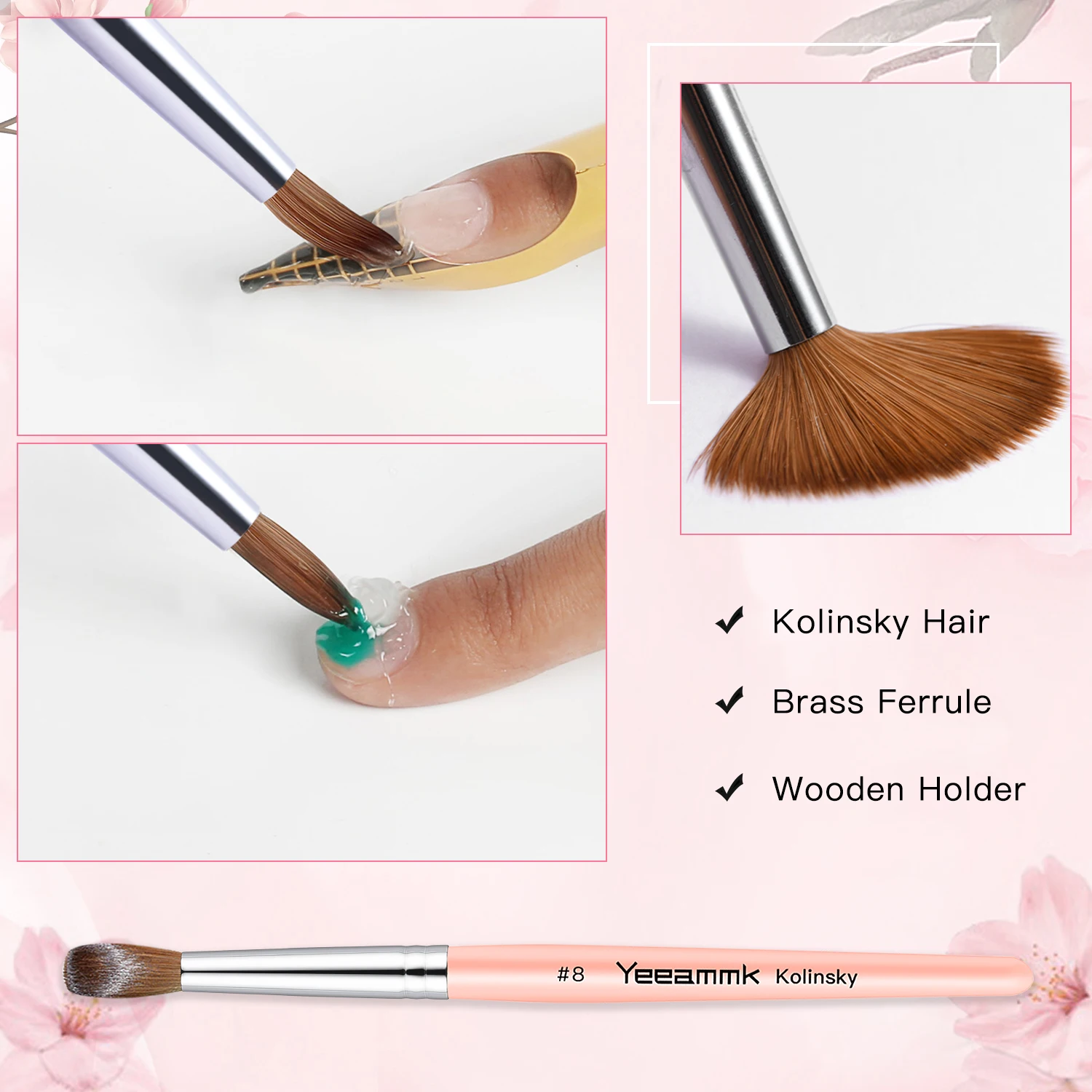 Kolinsky Acrylic Nail Brush for Acrylic Application, Nail Brush Acrylic Round Oval Shaped Wood Handle Acrylic Powder 3