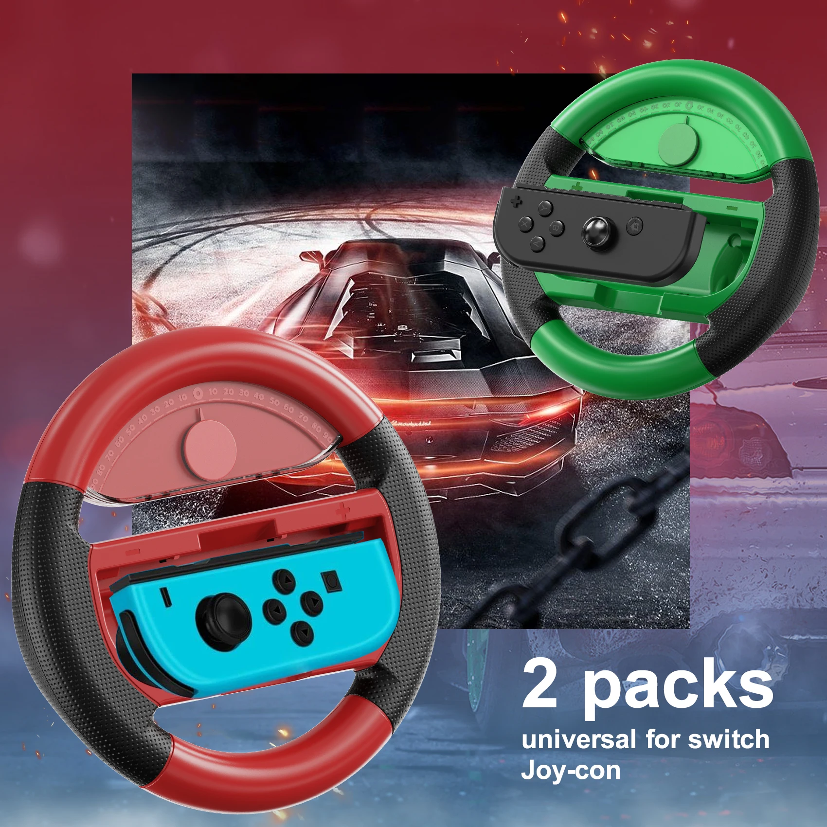 LinYuvo Switch Steering Wheel for Joycon Controller, Switch Racing Wheel Driving Grip for Mario Kart 8 Deluxe 2 Pack Wheels