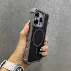 Magnetic Luxury Matte Fall Prevention Armor Shockproof Case with Wireless Charging Compatibility for iPhone 16 Pro Max (Gray)