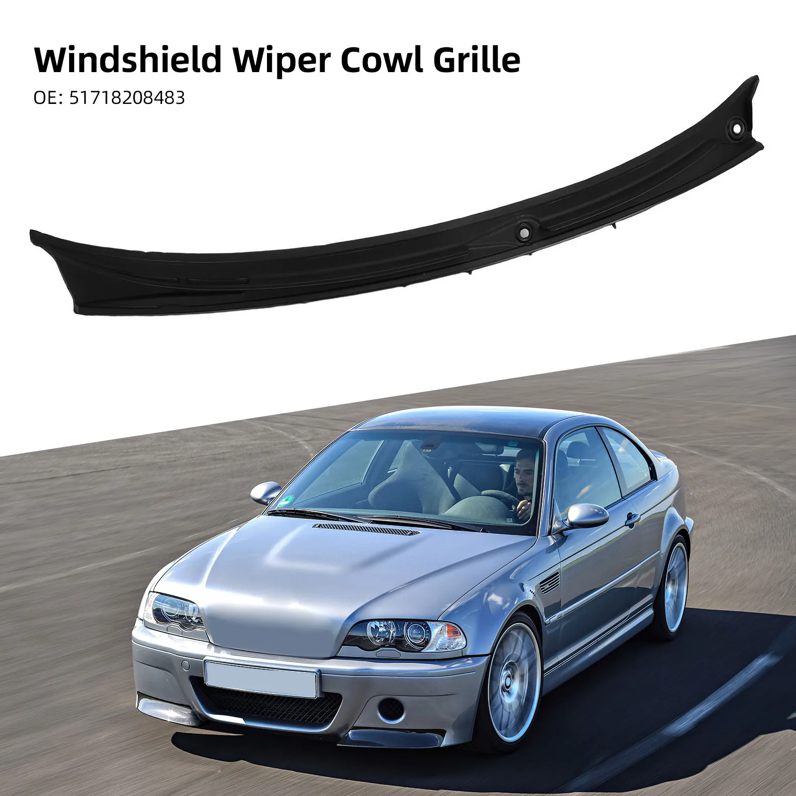Wiper Cowl Cover Panel 51718208483 Weatherproof Wiper Cowl Grille Replacement for 3 Series E46 1997-2006 Wiper Cowl