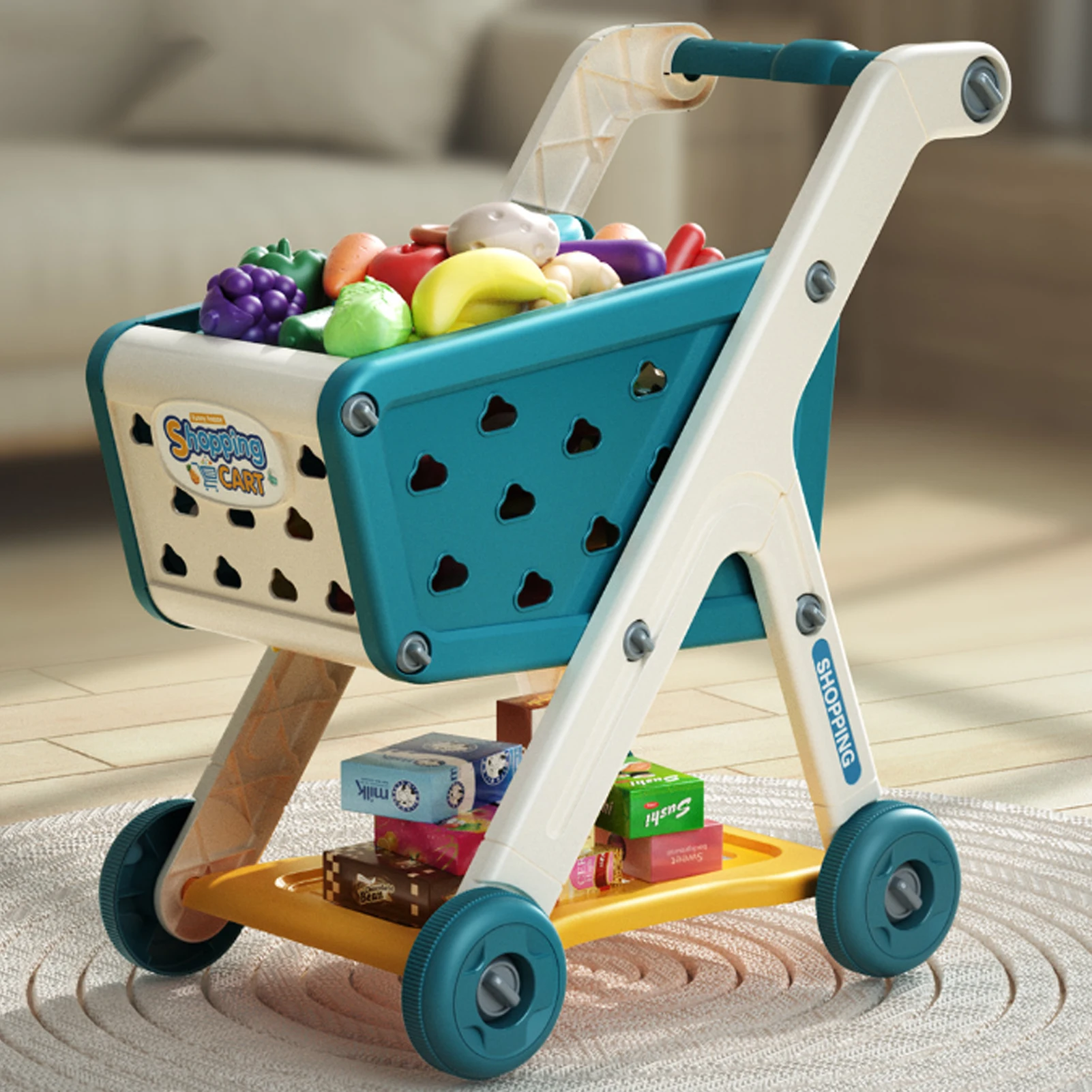 Simulated Fruit Snacks Kids Big storage Cart Play House Pretend living room With Children's Cart Snack storage cart Role Playing 3