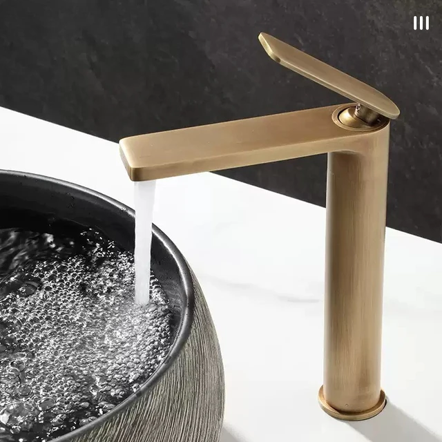 ก๊อกน้ำทองเหลืองสไตล์วินเทจแบบฝรั่งเศส หรูหรา สำหรับอ่างล้างหน้า ก๊อกน้ำร้อน-น้ำเย็นแบบรูเดียว สำหรับตู้ห้องน้ำ 2