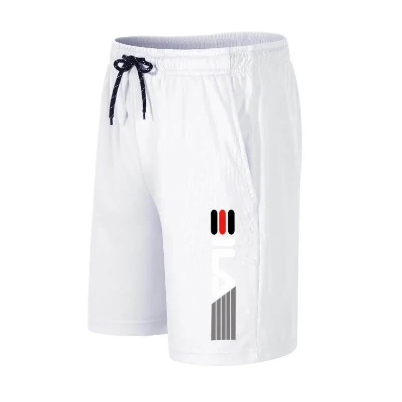 Men’s breathable mesh quick dry running hiking fitness shorts with drawstring waist white