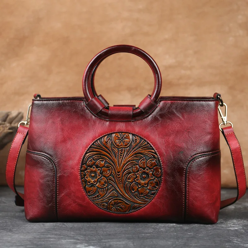 2025 New High Quality Leather Women Handbag Retro Handmade
