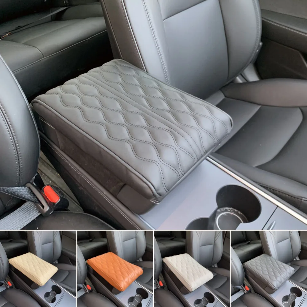 

Wave Embroider PU Leather Car Armrest Mat Center Console Arm Rest Protection Cushion Auto Armrests Storage Box Cover Pad