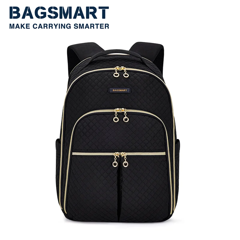 BAGSMART - Mochila de viaje ligera para mujer, mochila universitaria negra  de 15.6 pulgadas con múltiples compartimentos para la escuela, elegante