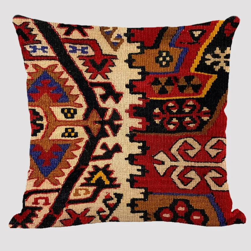 Bohemian Patterns Linen Cushions Case Multicolors Abstract Ethnic Geometry Print Decorative Pillows Case Living Room Sofa Pillow 