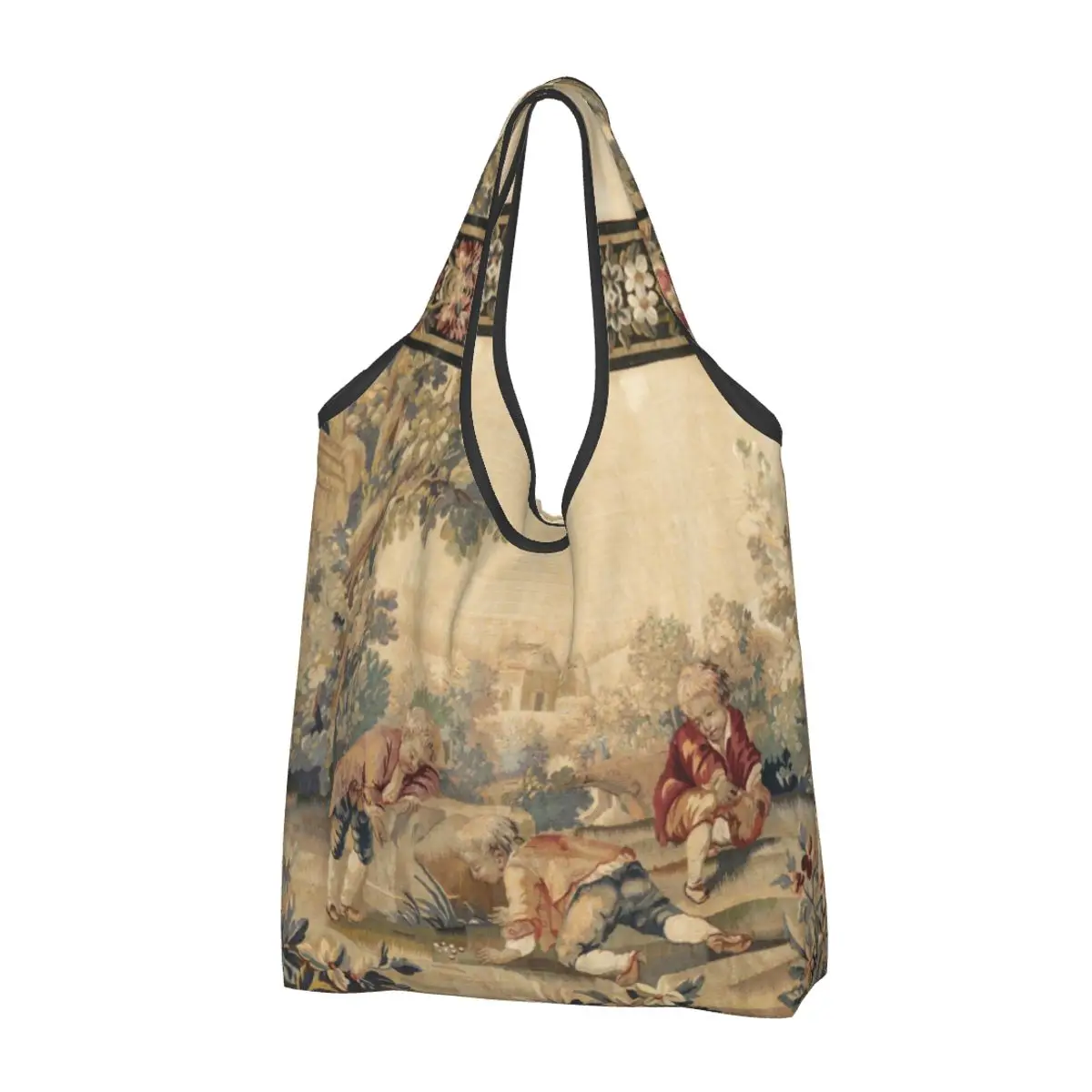 

Kawaii Aubusson Antique Tapestry Print Shopping Tote Bag Portable Boho French Flowers Grocery Shoulder Shopper Bag