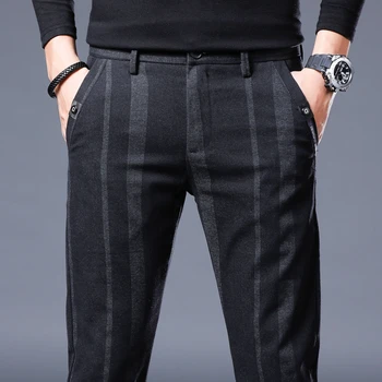 2022 Mens primavera autunno inverno pantaloni Casual levigati da uomo pantaloni neri blu in cotone dritto elasticizzato a righe di alta qualità 1