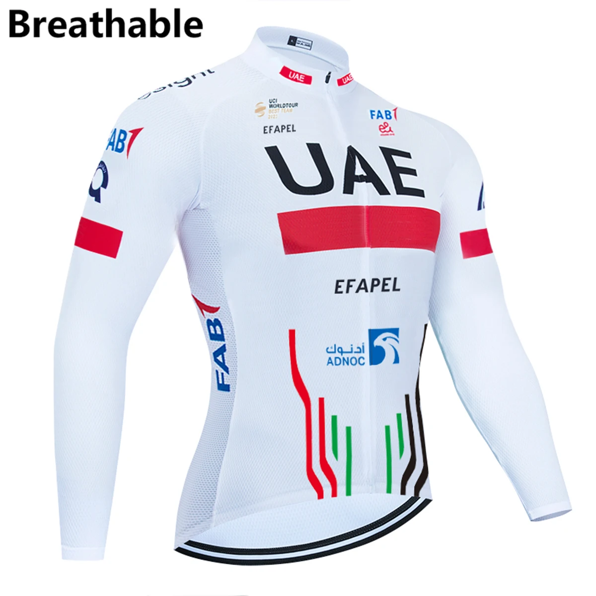 UAE 사이클링 긴 소매 저지, 흰색 사이클링 의류, 통기성 자전거 티셔츠, 3 포켓, 여름 자전거 Maillot Ropa Ciclismo, 신제품