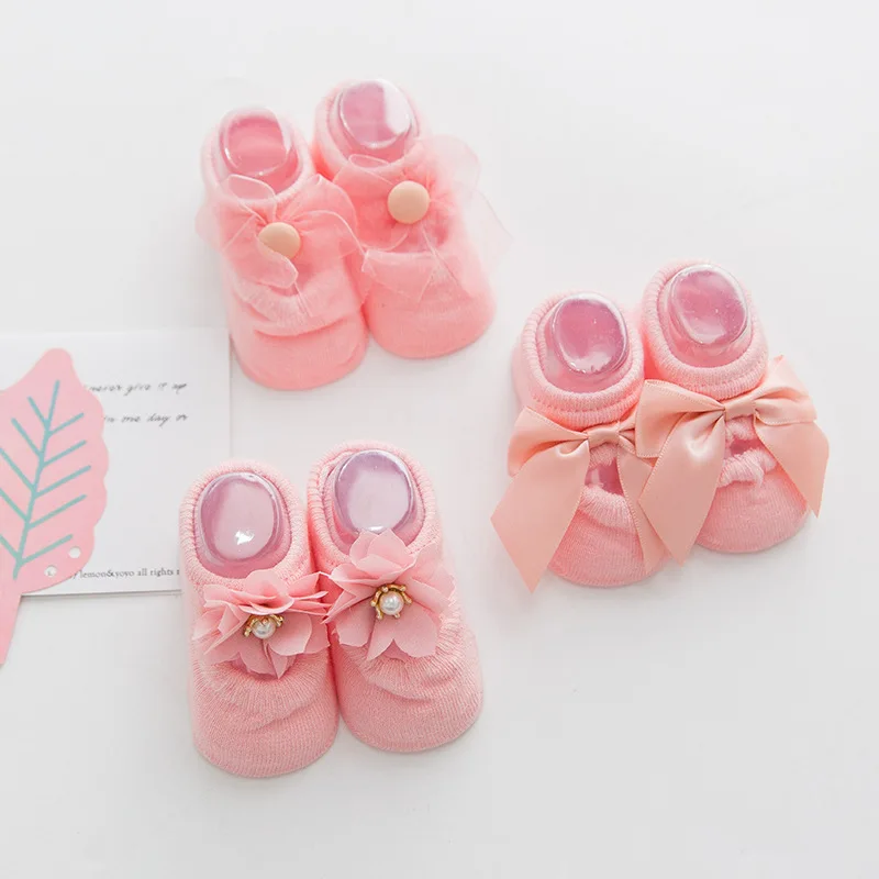 3pcs Children's Thin Lace Bow Perforated Socks, Empty Baby Cotton Socks