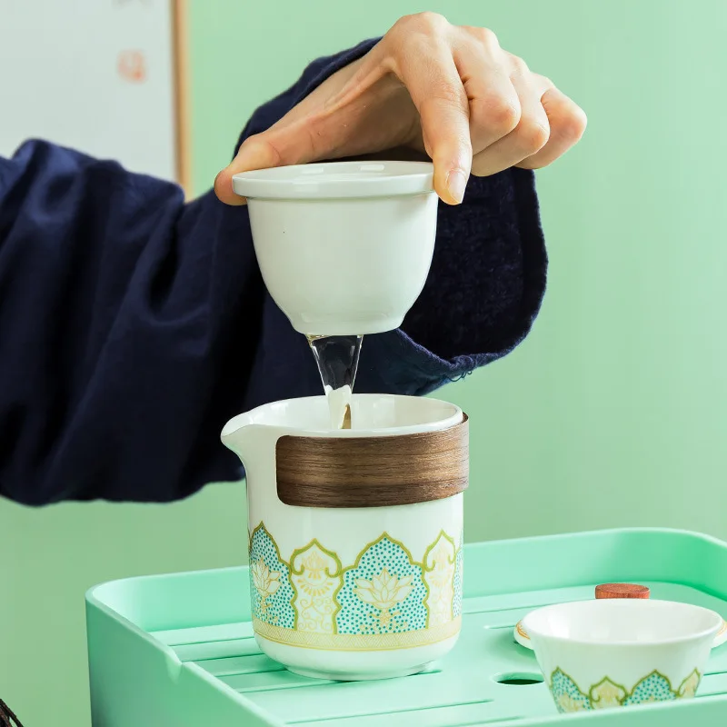 Creative Ceramic Quick Cup Travel Tea Set Tray, Kungfu Tea Set, Outdoor Portable Gift
