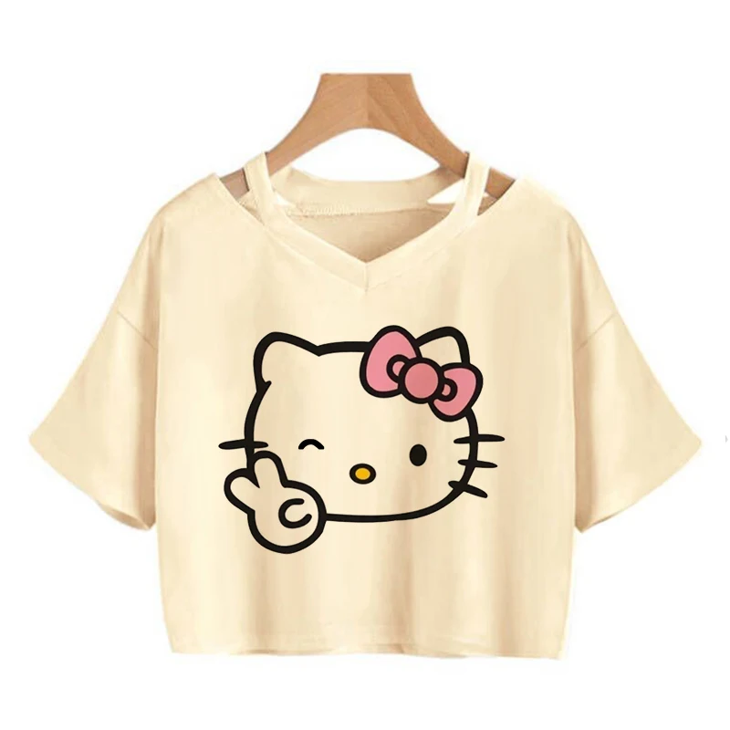 

Hip Hop Hello Kitty T-shirt Kawaii T Shirt Sanrio Casual Tshirt Clothes Y2k Cropped Tee Shirt Top Women Crop Top