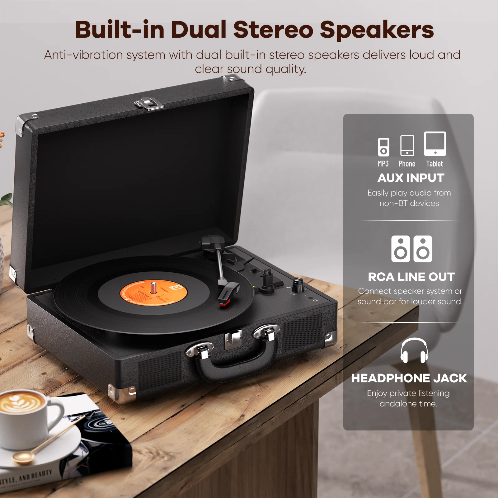 3-Speed Stereo Vinyl Record Player 6