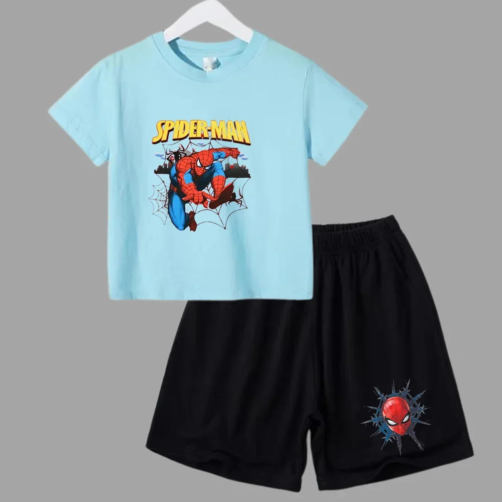 Conjunto de 2 piezas de camiseta y pantalones cortos deportivos para niños de Marvel Spider-Man, conjunto de verano para bebés de 3 a 12 años, ropa de marca de dibujos animados para niños