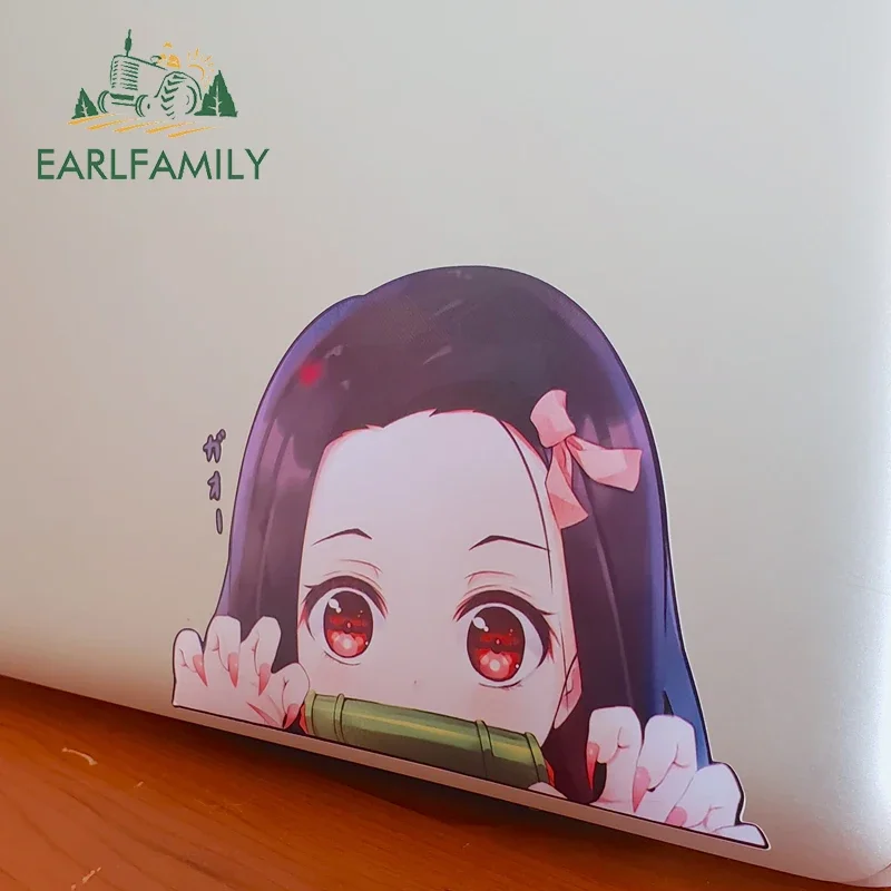 EARLFAMILY Cartoon Car Sticker for Nezuko Kamado Peeker Big Head Anime Vinyl JDM Rear Windshield Trunk Stickers