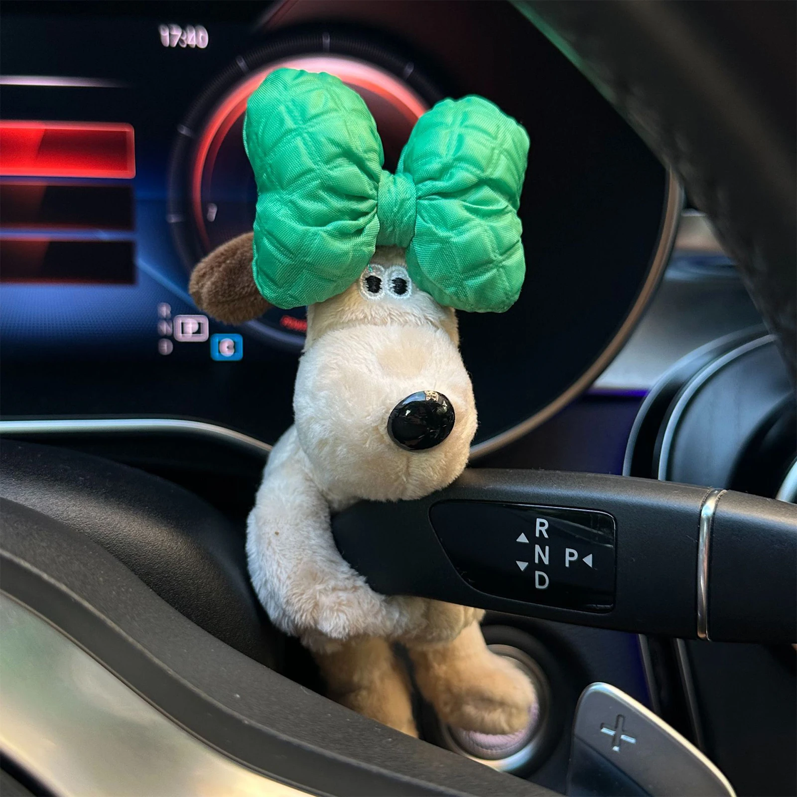 New Cute Bowknot Dog Car Suspension Decoration Plush Doll Decoration Girl  Creative Birthday Gift Car Accessory Women