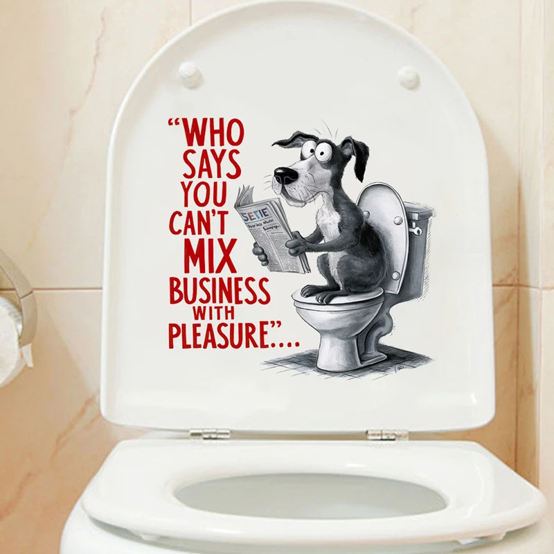 Cartoon Doggy Dog Reads Newspapers 3D Vinyl Wall Art Waterproof Toilet Stickers for Home Decoration Aesthetic Bathroom WC Items