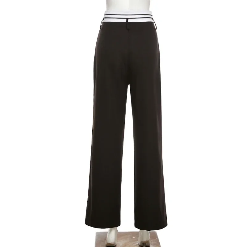 Autumn Women's High-waisted Loose-fitting Wide-leg Pants Design Sense Stripe Stitching Thin Section All-match Casual Trousers