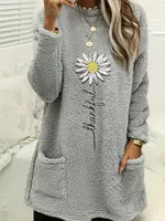 Plus-size European and American cross-border  autumn and winter new casual print pocket plush sweatshirt - Image 3