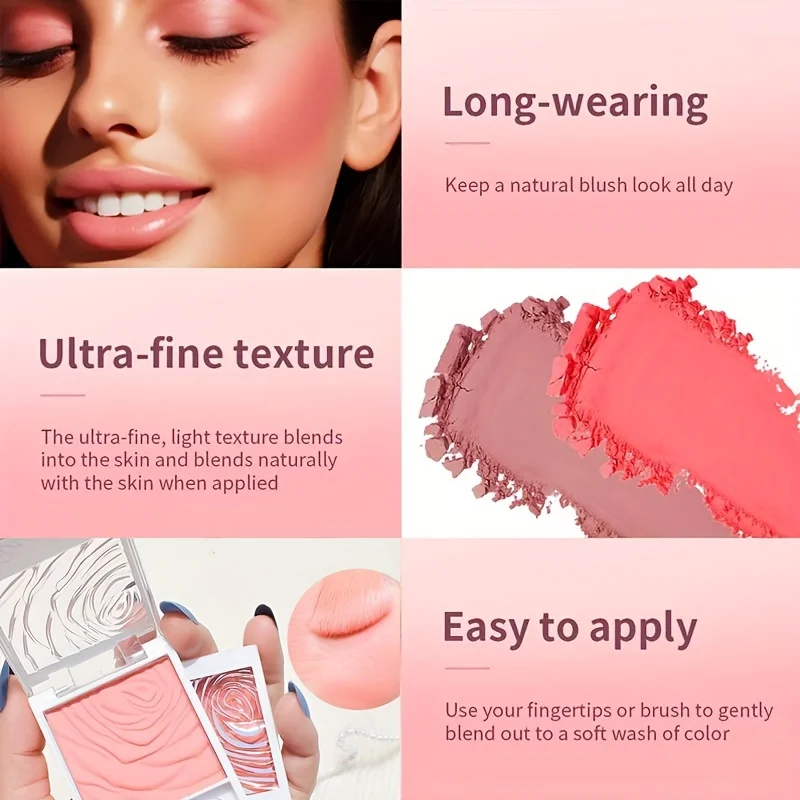 Radiant Glow Blush Powder - Instant Cheekbones & Contouring, Water-Resistant All Skin Tones - Orange/Coral/Pink Shades 6