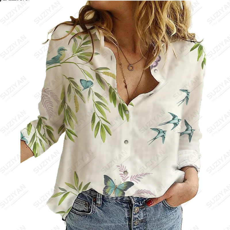 

New Women's Long Sleeve Shirt Personalized 3D Printing Loose, Comfortable, Simple, Elegant, Sexy Women's Large Chiffon Shirt