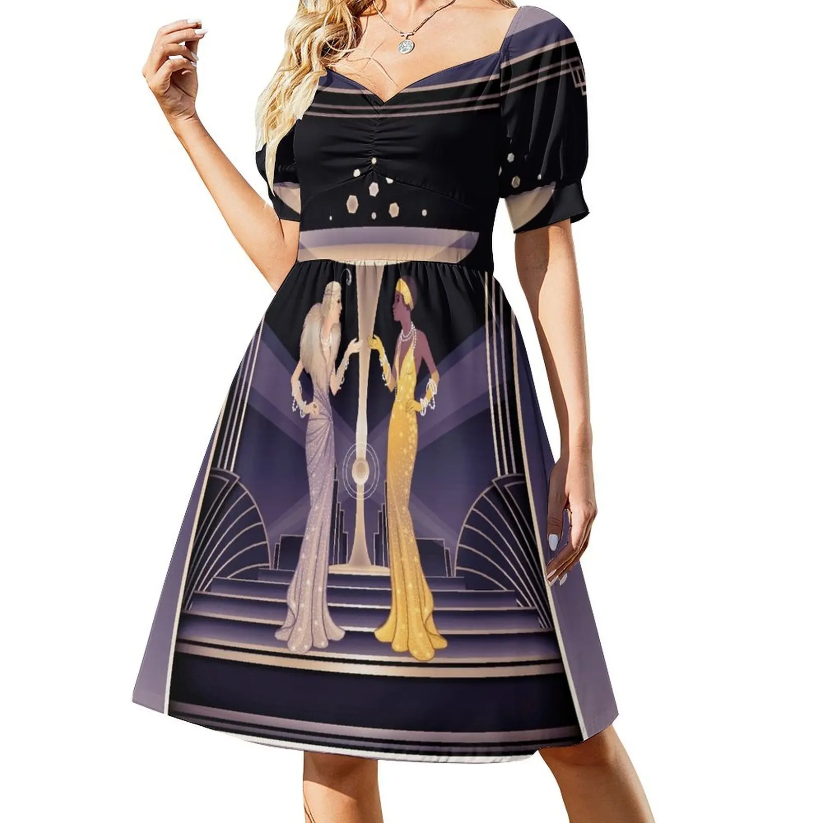 thumbnail image 1 of ¡Brillante! ¡Burbuja! ¡Efervescente! Vestido de manga corta, vestidos de moda para mujer, vestido bonito., 1 of 7