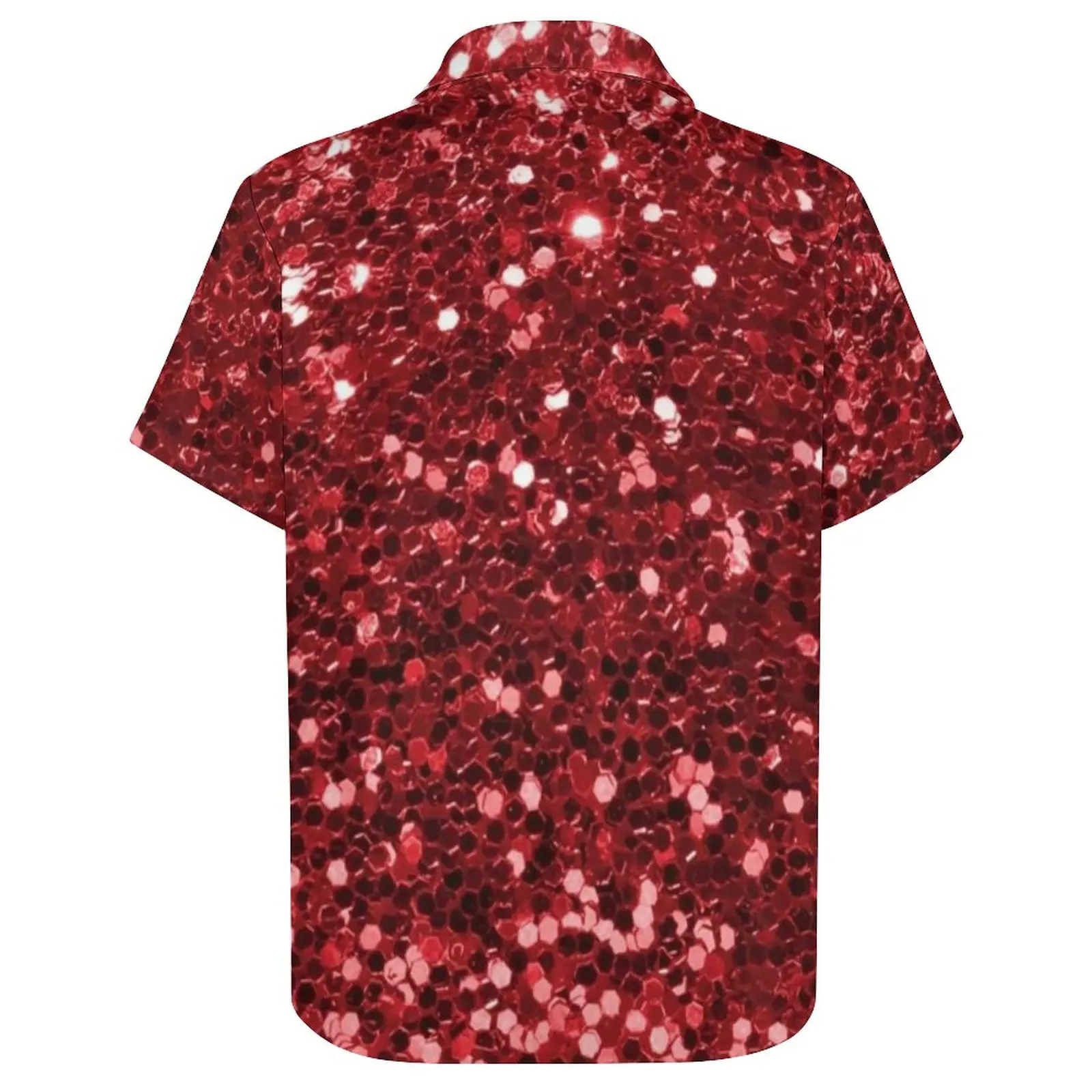 Red Sequins Casual Shirt Man Sparkly Bling Print Summer Shirt Harajuku Blouses Short Sleeve Oversized 4