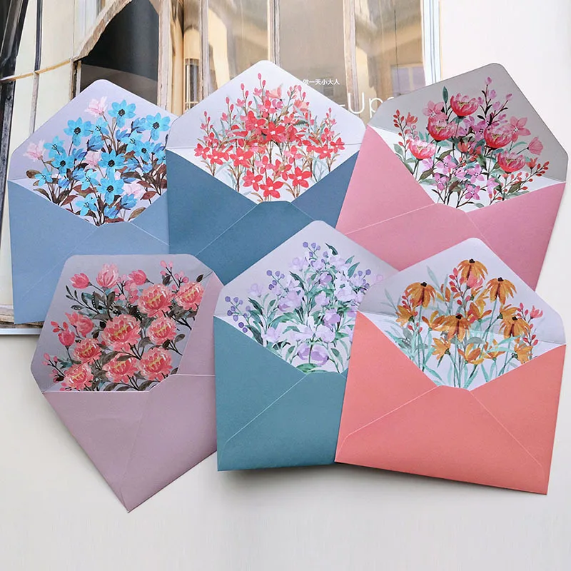 6pcs/set Printed Flower Envelopes with Letter Pads Kawaii Stationery Wedding Greeting Card Invitation Bag Office School Supplies