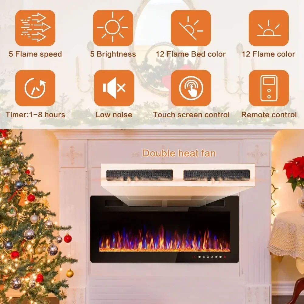 72 inch ultra-thin electric fireplace in-wall recessed and wall mounted fireplace heater,linear fireplace with multicolor flame