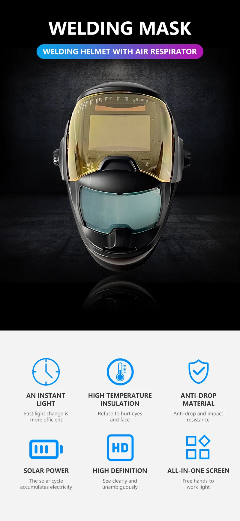 Casco de Soldadura Profesional Tecnología con Purificación de Aire eliminacion de polvo