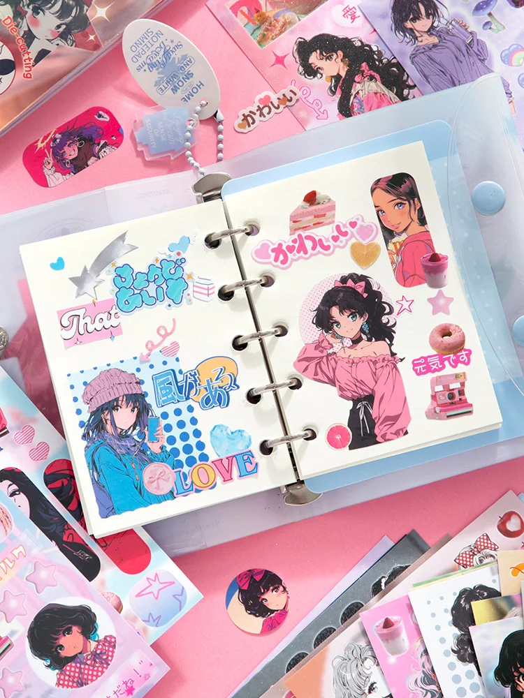 30개 일본식 글리터 반투명 소녀 스티커, PET DIY 장식 스티커 (스크랩북킹용)