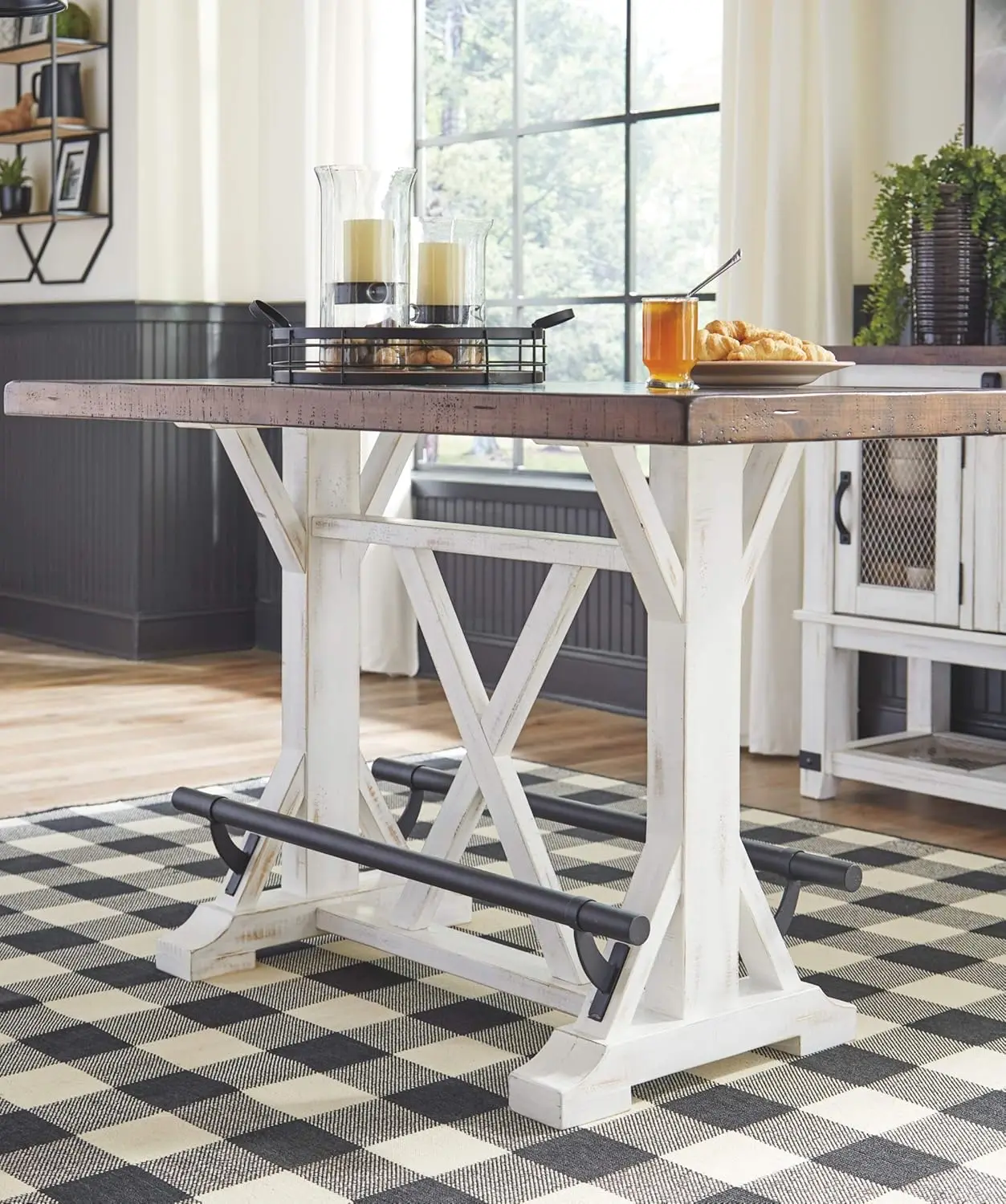 Signature Design by Ashley Rustic Farmhouse 36" Counter Height Dining Table, Brown & White