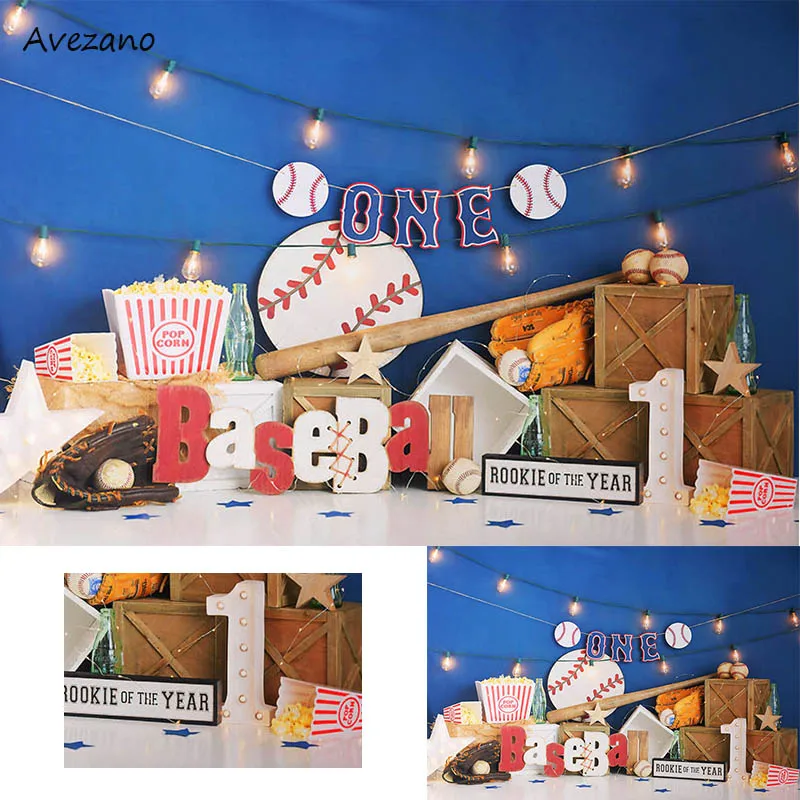 

Фон Avezano для фотосъемки с изображением еды бейсбола попкорна новорожденного мальчика портрет на 1-й день рождения торт разбивной фон декор для фотостудии