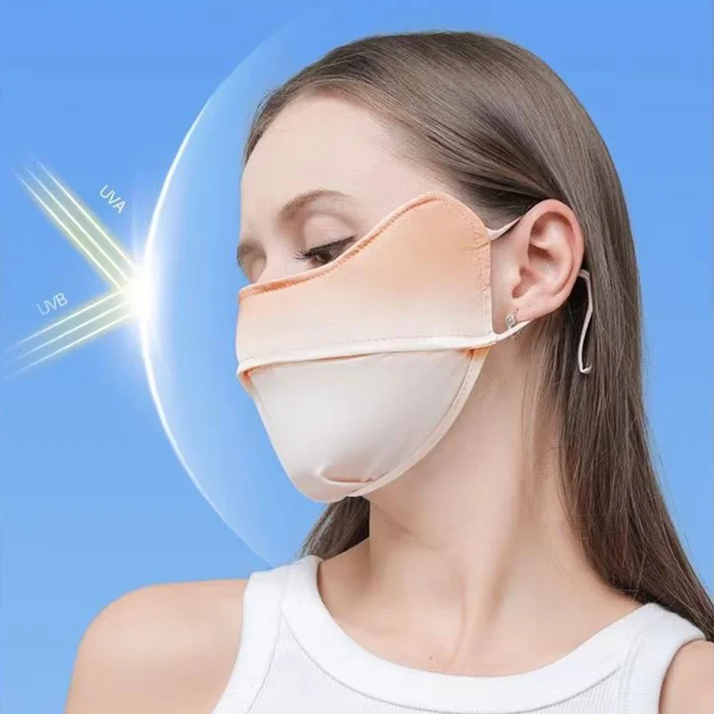 1PC Summer Ice Silk Sunscreen Mask Full Face Sun Protection Mask Forehead Thin Section Breathable Anti Ultraviolet Face Mask 3