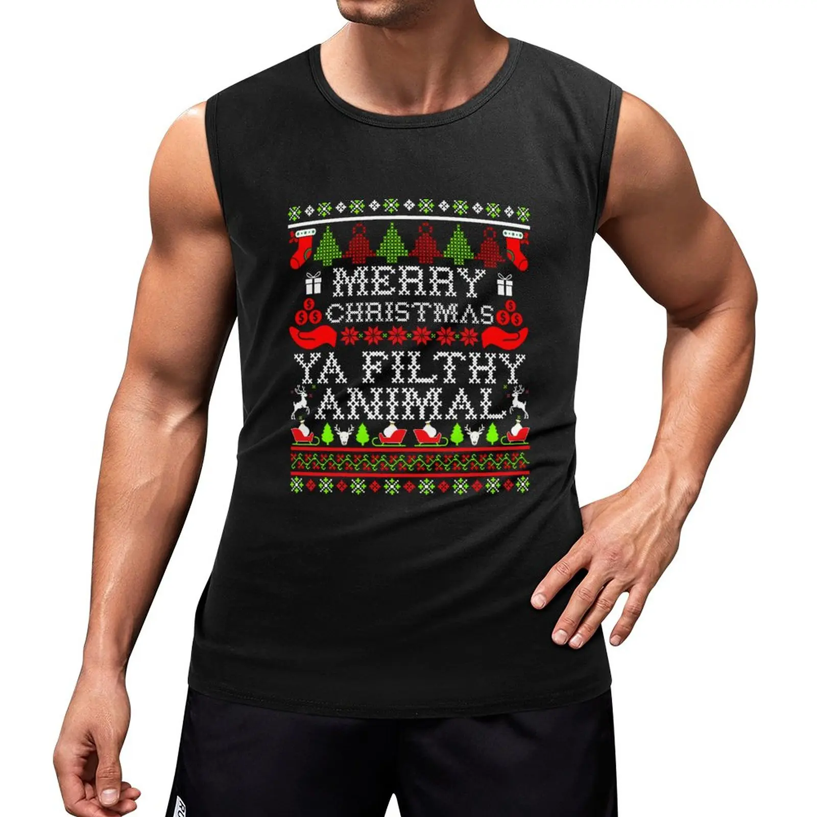 

New Christmas T-shirt - Merry Christmas Ya Filthy Animal Tank Top men clothes gym t-shirts Men's gym t-shirts Sleeveless top