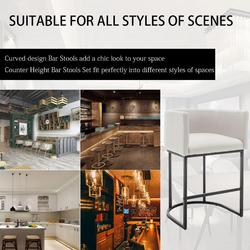 25" Counter Height Bar Stools Set of 2, Modern Bar Stool with Back, Barrel Bar Chairs with Metal Frames, Upholstered Barstools 6
