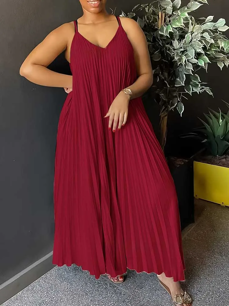 Robe Longue Femme Sans Manches- Robe De Plage Femme Plissée