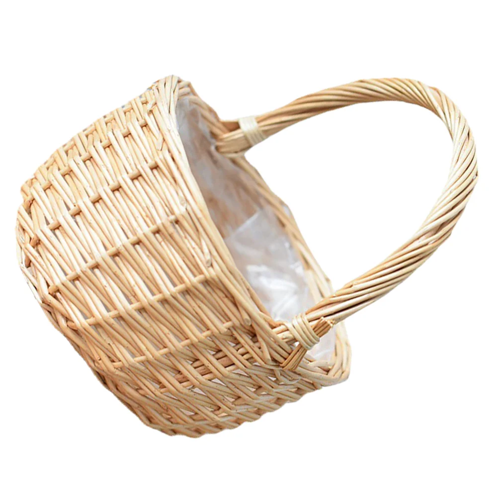 

Wicker Hand Basket Fruit Storage Gift Woven Portable Handheld Outdoor Picnic Child Cookie Containers for Giving