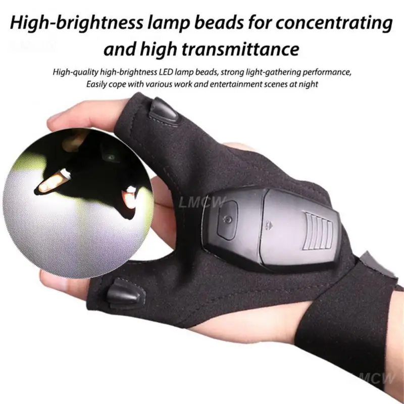 Fishing Gloves Breathable Cotton Led Flashlight Torch For Fishing Camping Hiking Fingerless Gloves Mittens Durable Glove Lamp