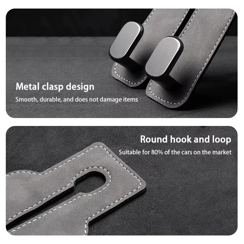 Car Coat Hanger Car Hook 2 in 1 Car Headrest Hook Premium Suede Rear Seat Hanging Dual Hook 20KG Large Load-Bearing Alloy Hanger Universal