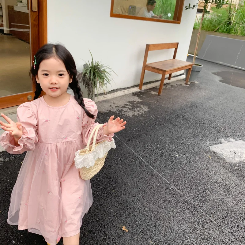 

Girl Dress Party Evening Gown Cotton 2022 Pink Spring Autumn Cotton Flower Girl Dress Vestido Robe Fille Kids Baby Children Clot